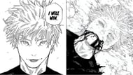 Gojo declaring his victory (left) and Gojo dying (right) (Image via Shueisha)